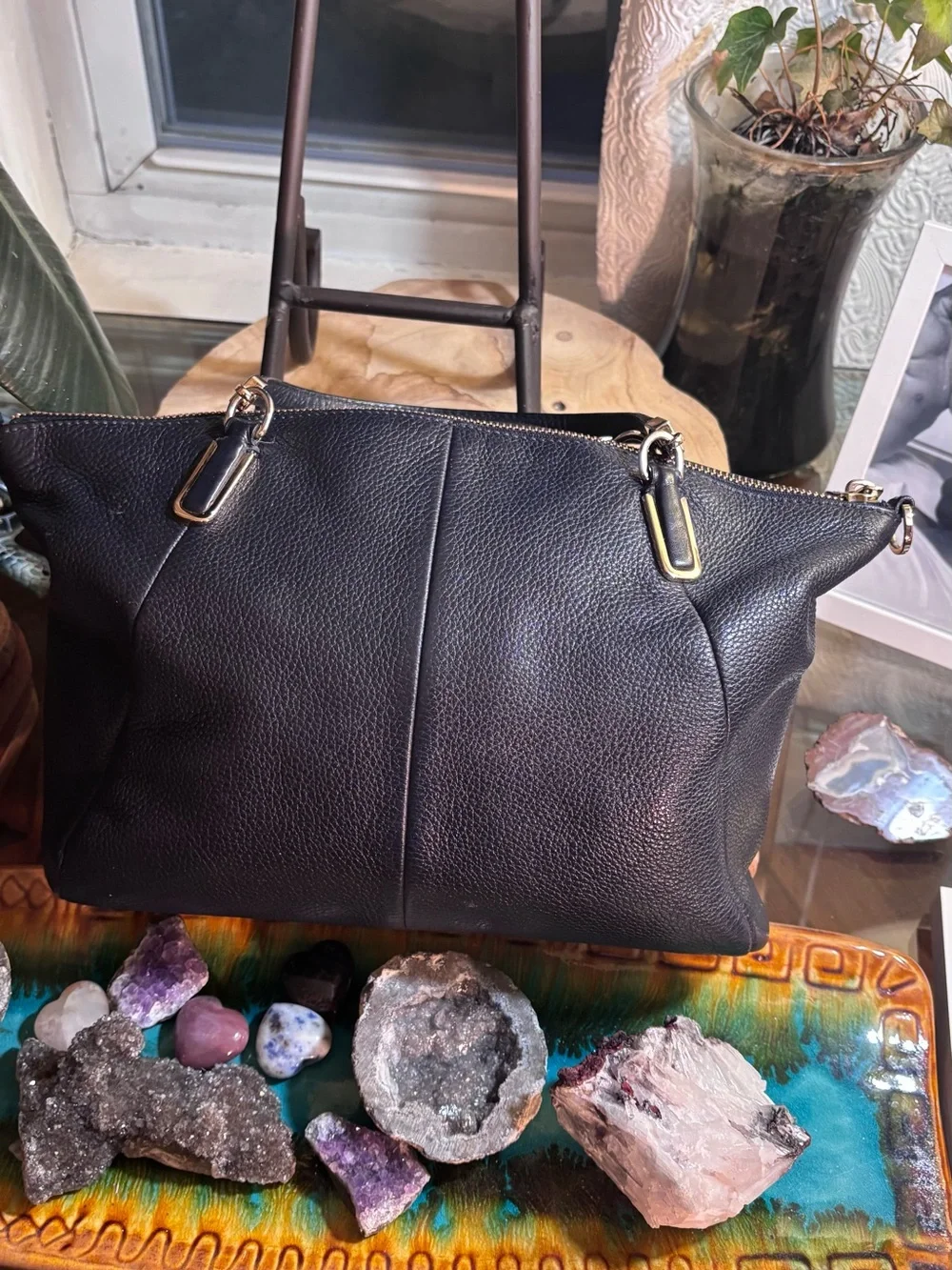 Coach Pebbled Leather Black Satchel Crossbody Bag Gold Hardware - Picture 4 of 9